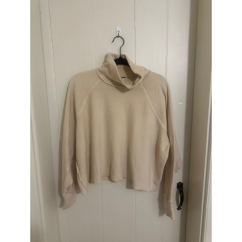 Free People Fleece Mock Neck Pullover Fleece Sweater Cream‎ Beige XS